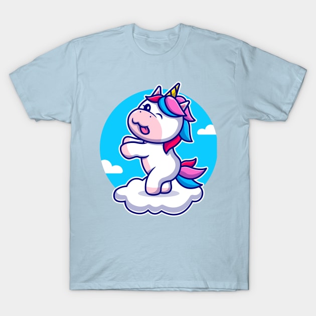 Cute Unicorn Dancing On Cloud Cartoon T-Shirt by Catalyst Labs